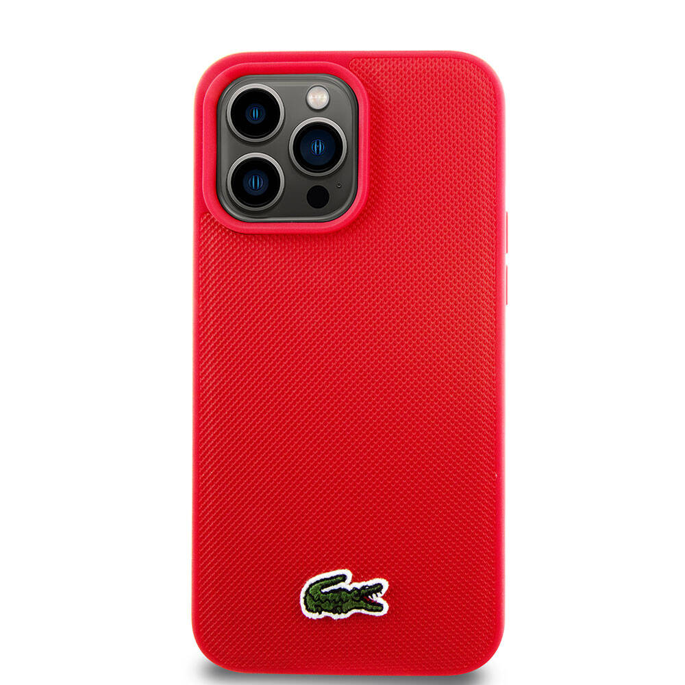 iPhone 15 Pro Max Kılıf Lacoste Orijinal Lisanslı PU Pike Desenli Arka Yüzey İkonik Timsah Dokuma Logolu Kılıf