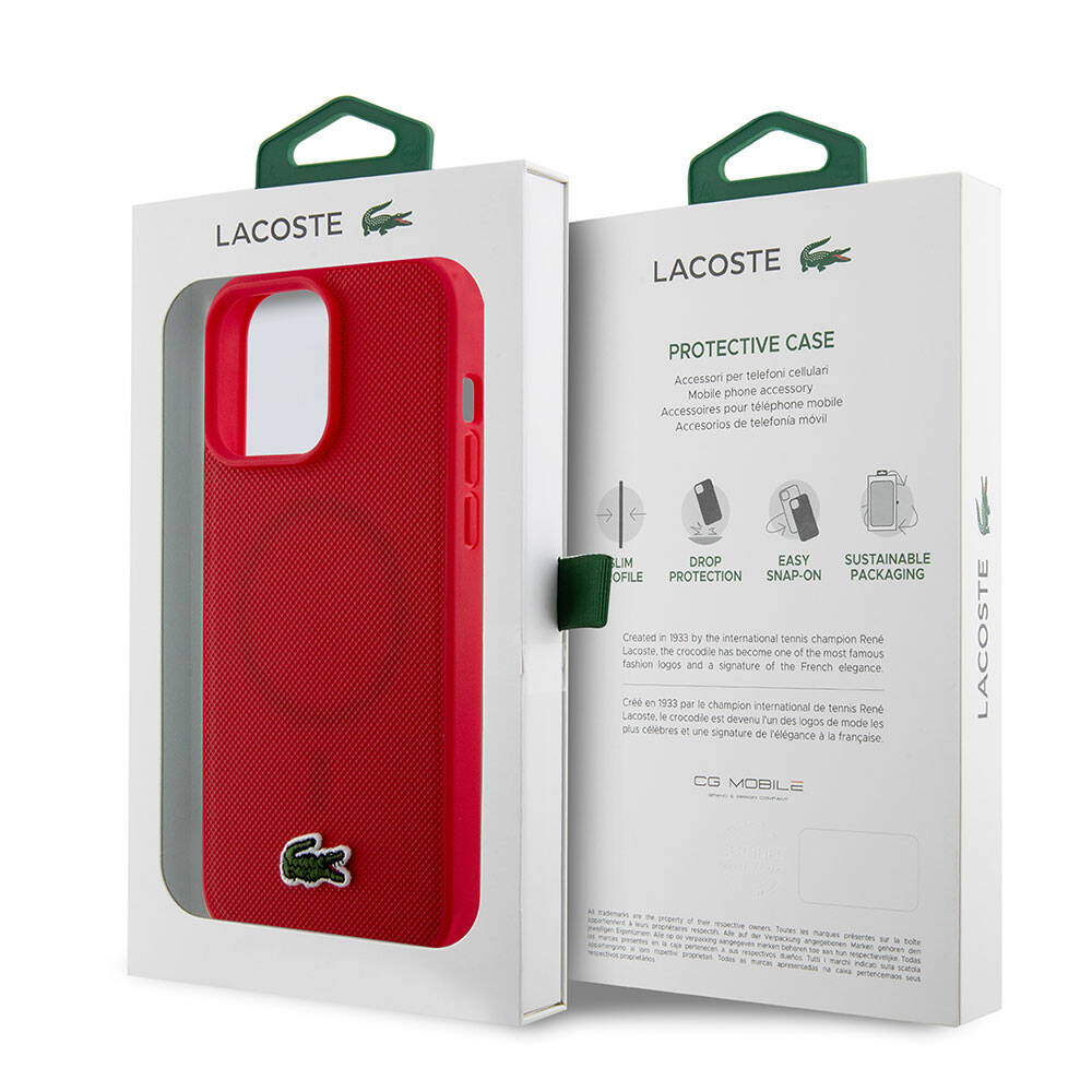 iPhone 15 Pro Max Kılıf Lacoste Orijinal Lisanslı PU Pike Desenli Arka Yüzey İkonik Timsah Dokuma Logolu Kılıf