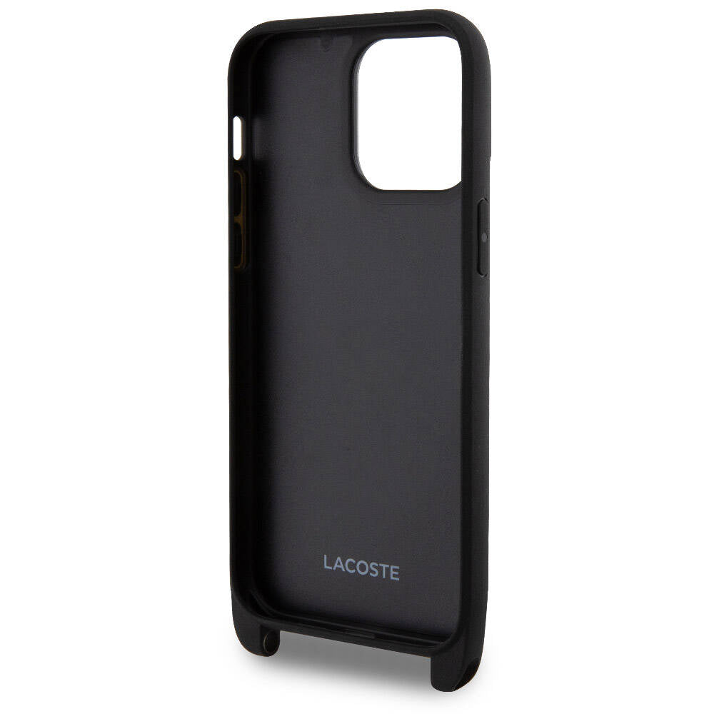 iPhone 15 Pro Max Kılıf Lacoste orijinal Lisanslı PU Pike Desenli Arka Yüzey Askılı İkonik Timsah Dokuma Logolu Kılıf