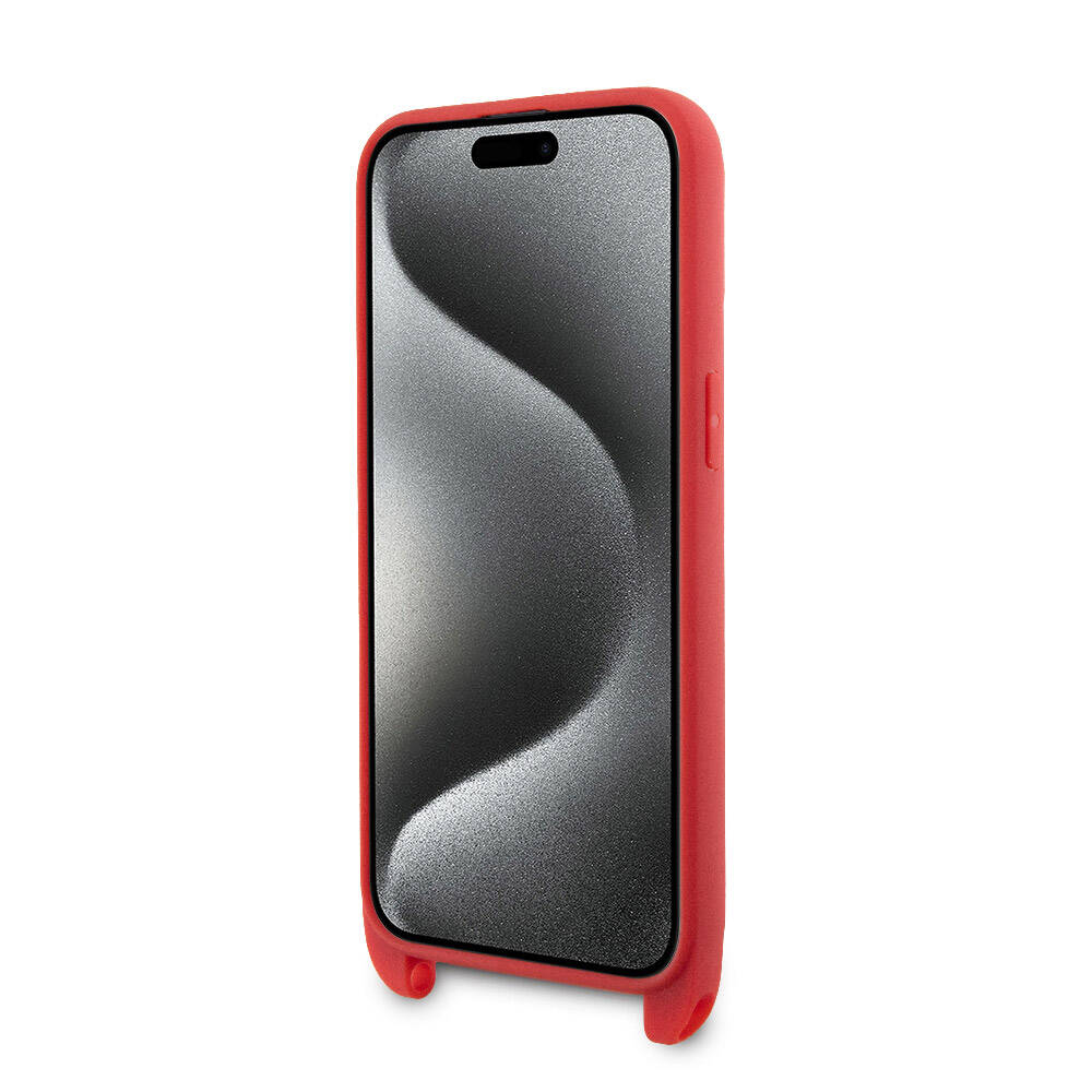iPhone 15 Pro Max Kılıf Lacoste orijinal Lisanslı PU Pike Desenli Arka Yüzey Askılı İkonik Timsah Dokuma Logolu Kılıf