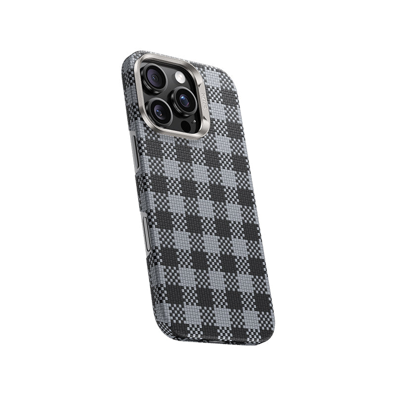 iPhone 15 Pro Max Kılıf M-safe Şarj Özellikli Ekose Tasarımlı Benks ArmorVichy Kevlar Karbon Kılıf