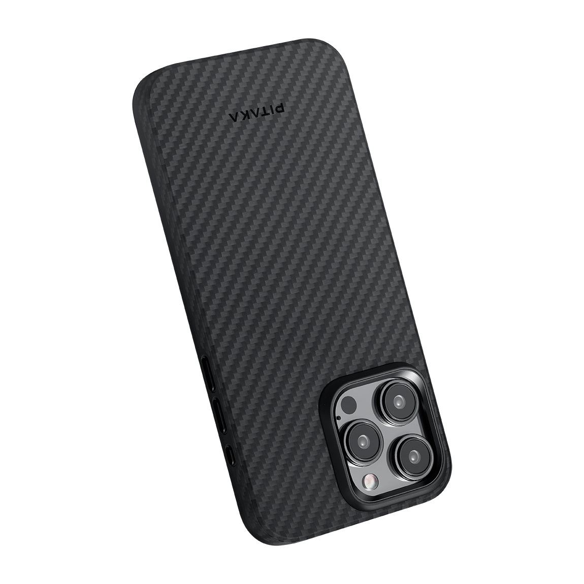 iPhone 15 Pro Max Kılıf M-safe Şarj Özellikli 1500D Aramid Karbon Fiber Pitaka Military-Grade Classic Serisi Black-Grey Twill Kılıf