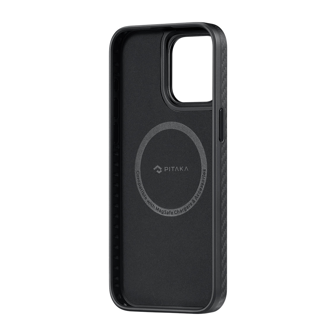 iPhone 15 Pro Max Kılıf M-safe Şarj Özellikli 1500D Aramid Karbon Fiber Pitaka Military-Grade Classic Serisi Black-Grey Twill Kılıf