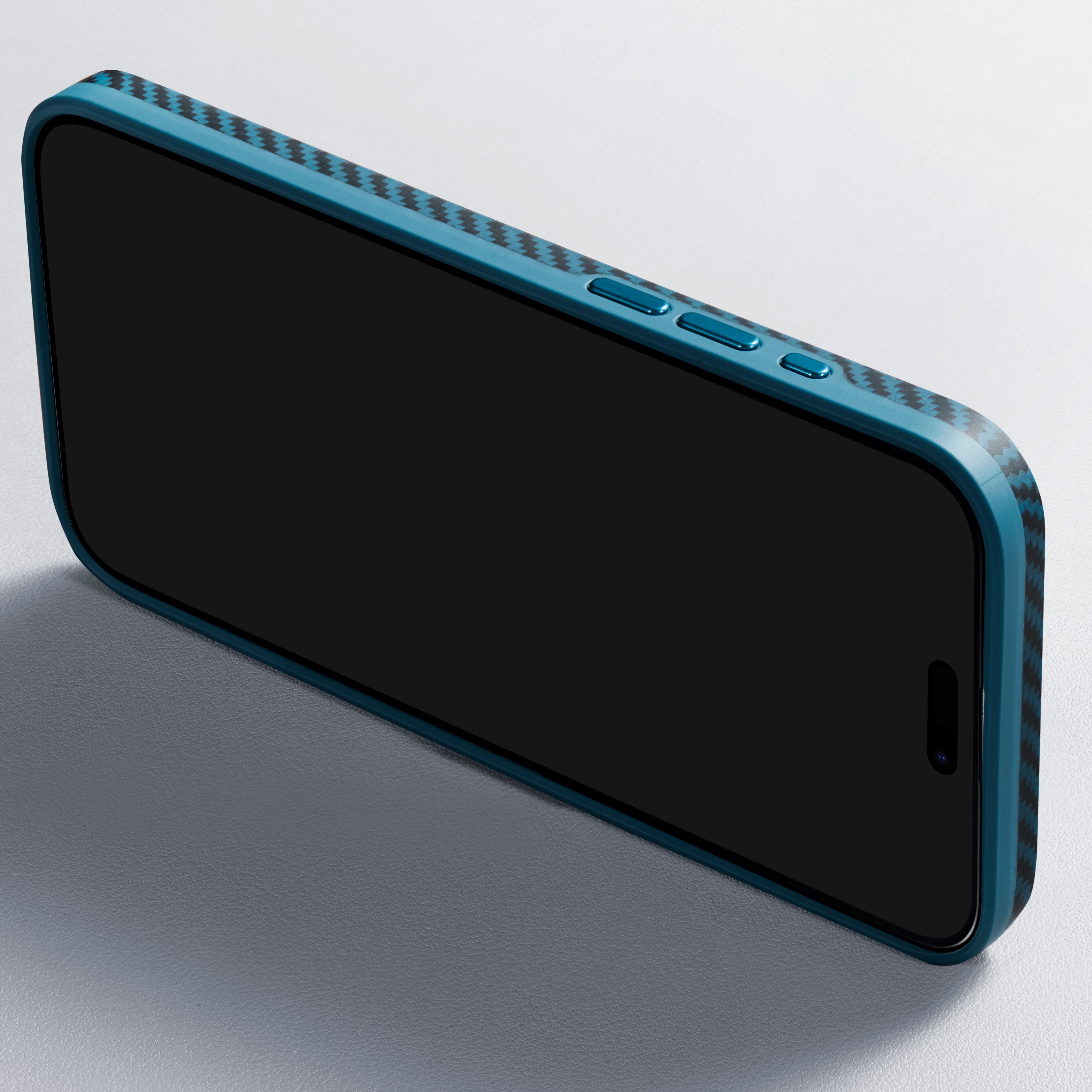 iPhone 15 Pro Max Kılıf M-safe Şarj Özellikli 1500D Aramid Karbon Fiber Pitaka Military-Grade Classic Serisi Black-Grey Twill Kılıf