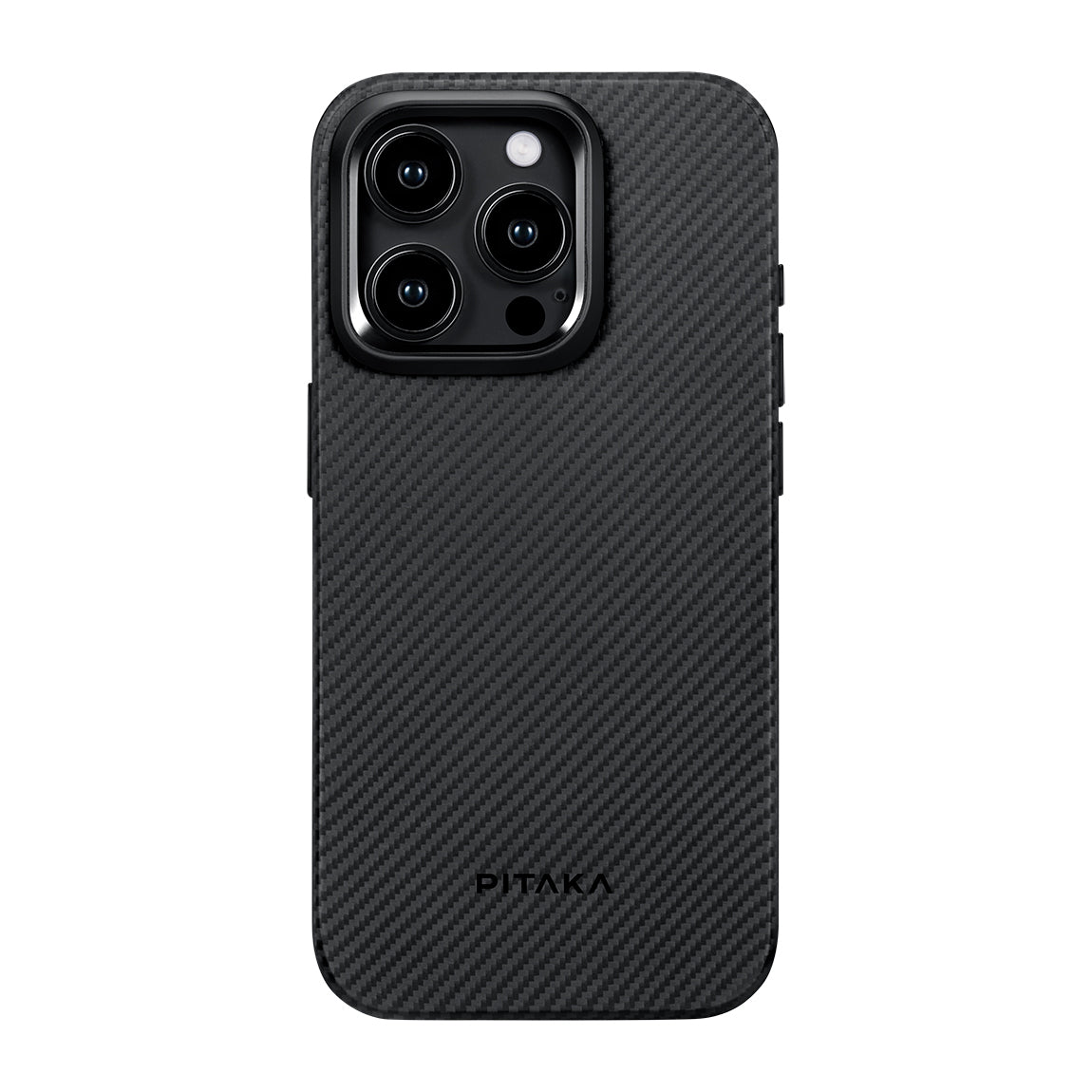 iPhone 15 Pro Max Kılıf M-safe Şarj Özellikli 600D Aramid Karbon Fiber Pitaka Military-Grade Classic Serisi Black-Grey Twill Kılıf