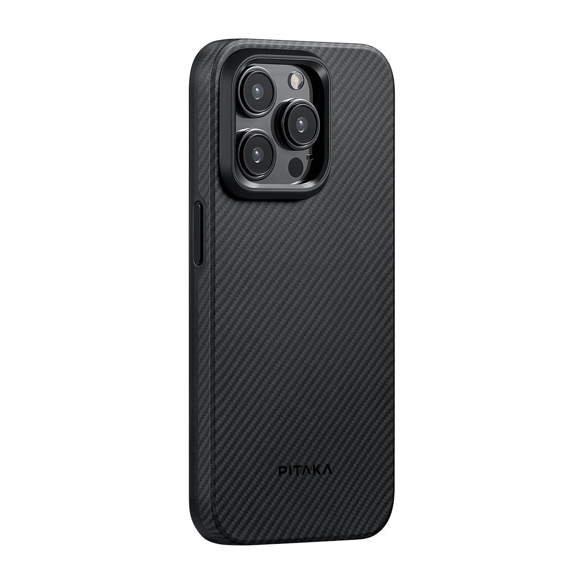 iPhone 15 Pro Max Kılıf M-safe Şarj Özellikli 600D Aramid Karbon Fiber Pitaka Military-Grade Classic Serisi Black-Grey Twill Kılıf
