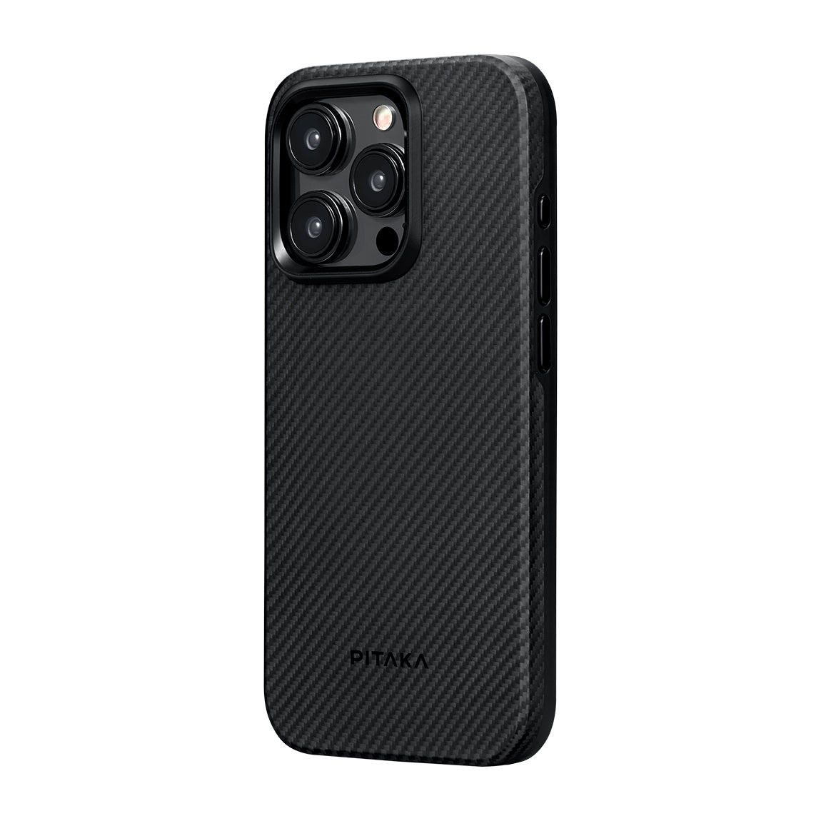 iPhone 15 Pro Max Kılıf M-safe Şarj Özellikli 600D Aramid Karbon Fiber Pitaka Military-Grade Classic Serisi Black-Grey Twill Kılıf