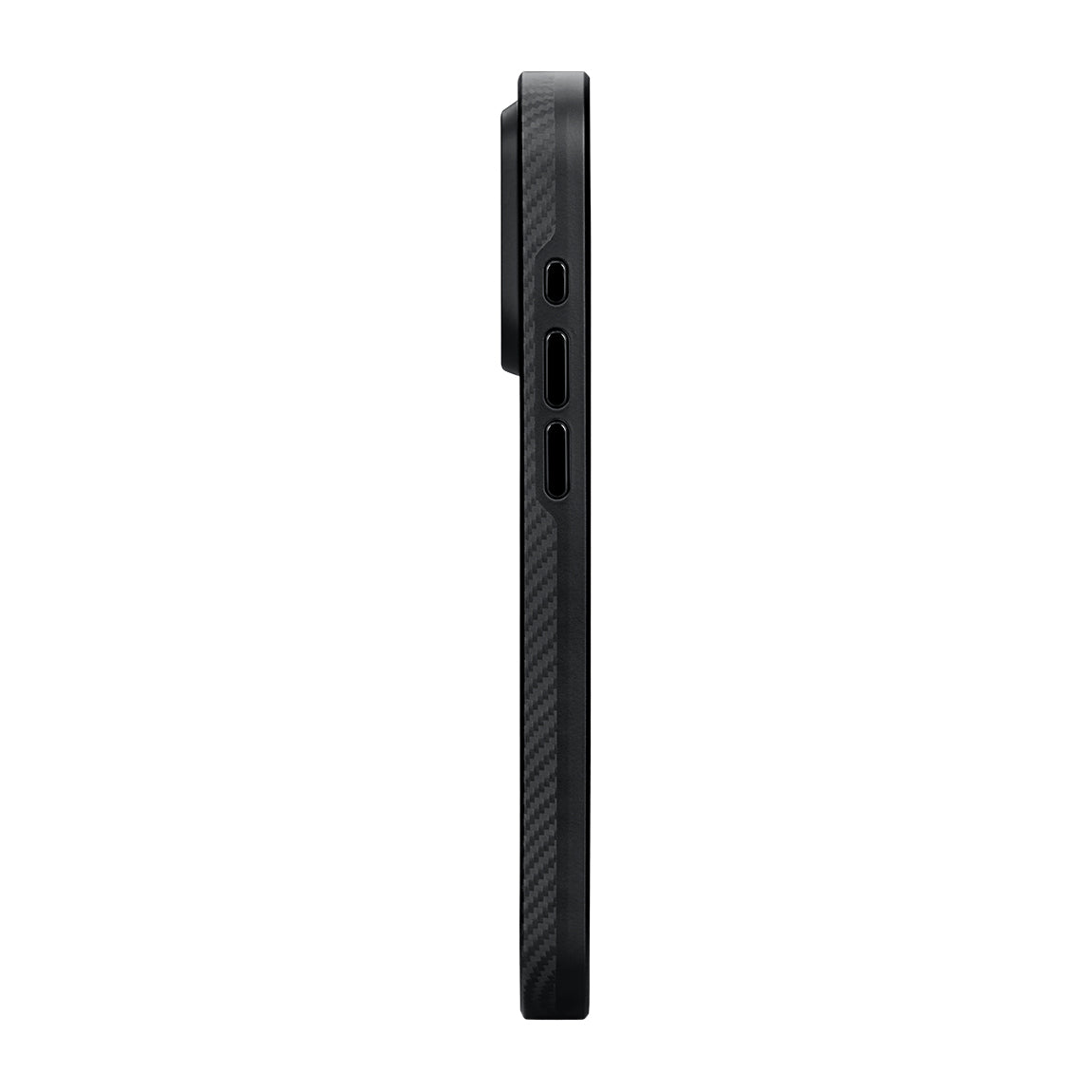iPhone 15 Pro Max Kılıf M-safe Şarj Özellikli 600D Aramid Karbon Fiber Pitaka Military-Grade Classic Serisi Black-Grey Twill Kılıf