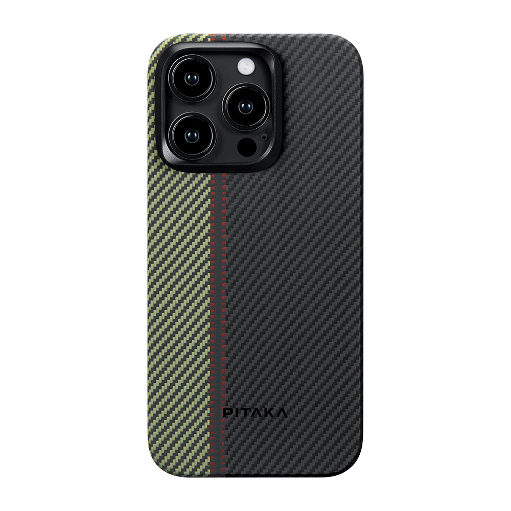 iPhone 15 Pro Max Kılıf M-safe Şarj Özellikli 600D Aramid Karbon Fiber Pitaka Tactile Woven Orchestra Serisi Overture Kılıf