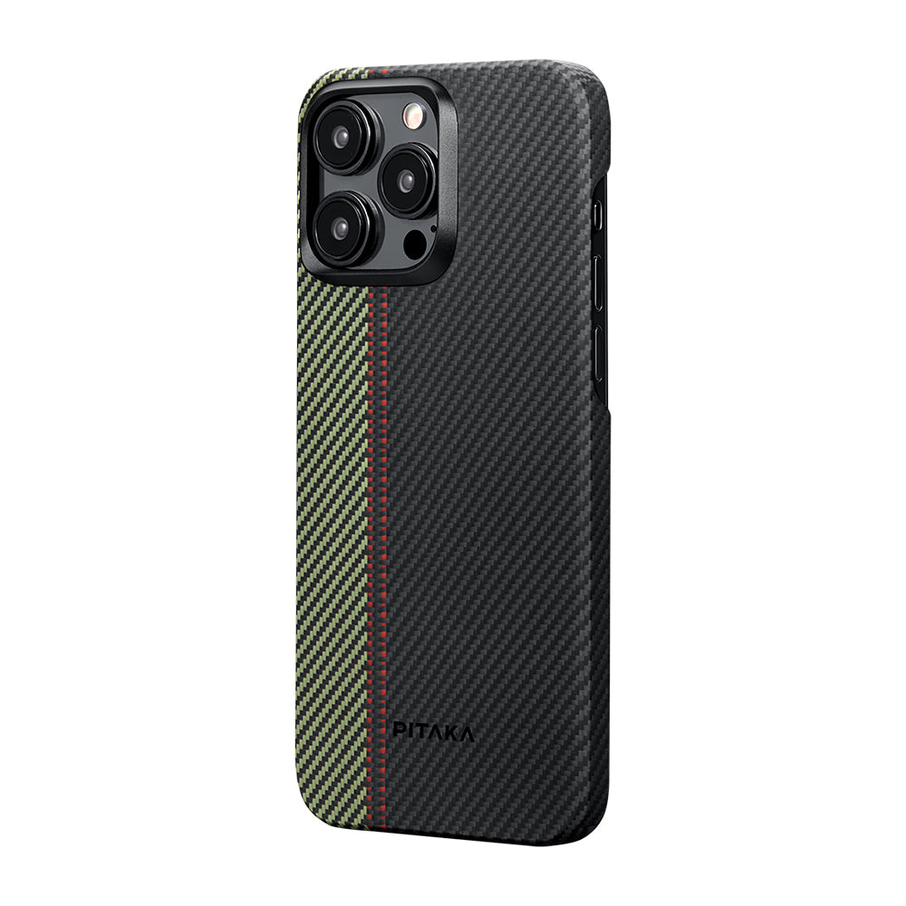 iPhone 15 Pro Max Kılıf M-safe Şarj Özellikli 600D Aramid Karbon Fiber Pitaka Tactile Woven Orchestra Serisi Overture Kılıf