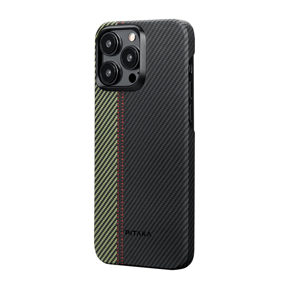 iPhone 15 Pro Max Kılıf M-safe Şarj Özellikli 600D Aramid Karbon Fiber Pitaka Tactile Woven Orchestra Serisi Overture Kılıf