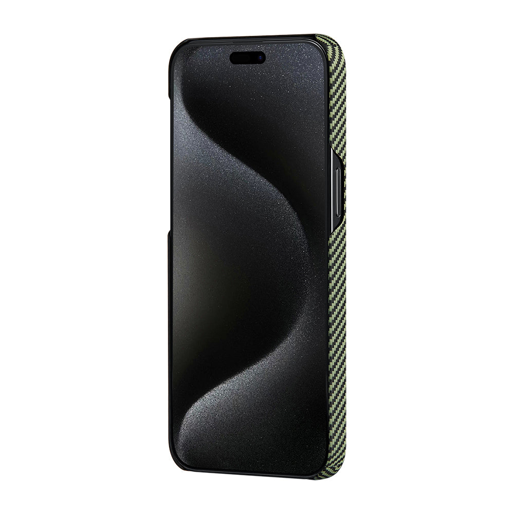 iPhone 15 Pro Max Kılıf M-safe Şarj Özellikli 600D Aramid Karbon Fiber Pitaka Tactile Woven Orchestra Serisi Overture Kılıf