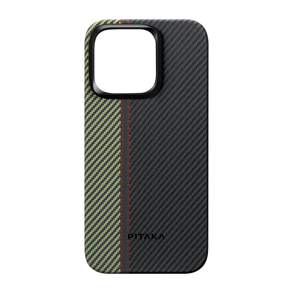 iPhone 15 Pro Max Kılıf M-safe Şarj Özellikli 600D Aramid Karbon Fiber Pitaka Tactile Woven Orchestra Serisi Overture Kılıf