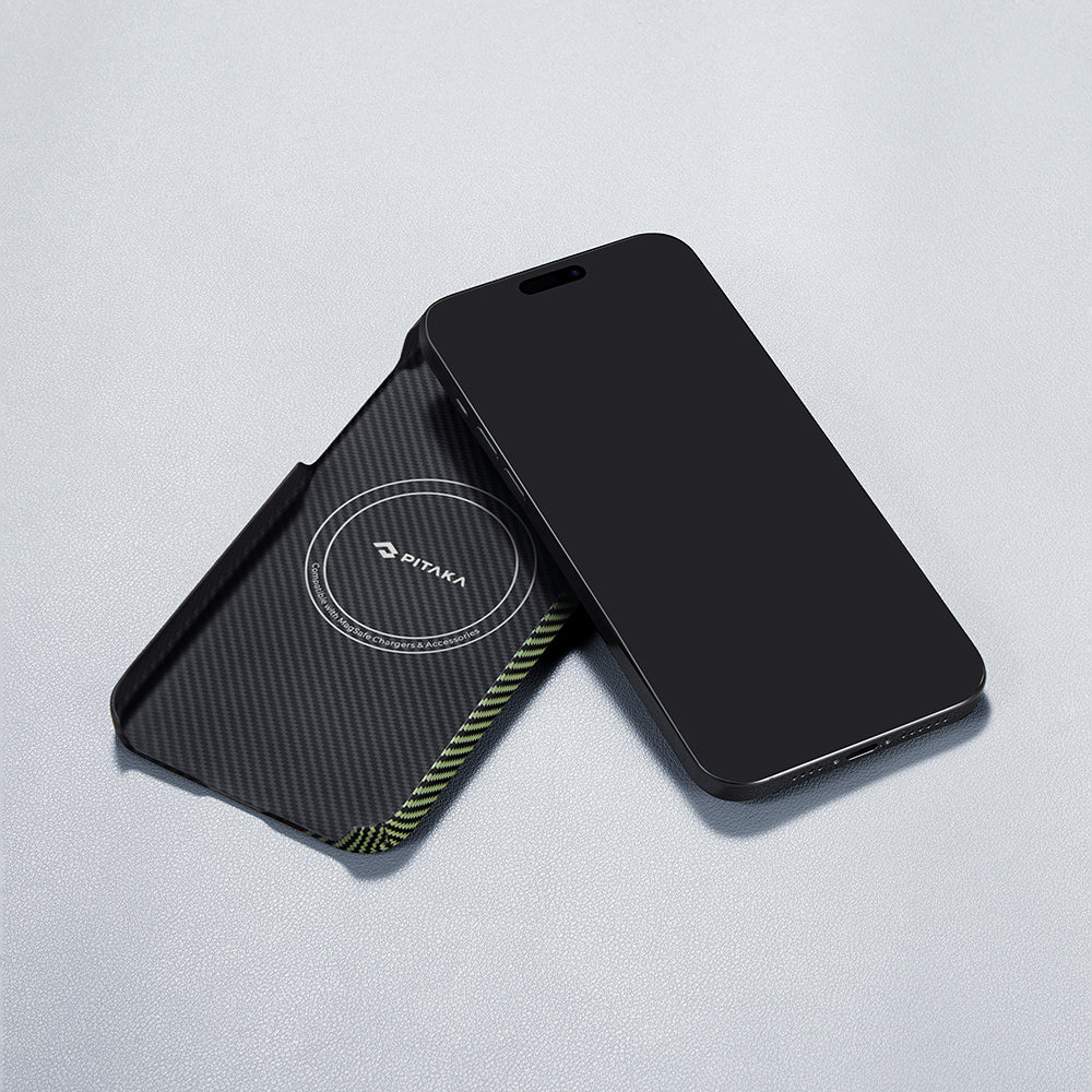 iPhone 15 Pro Max Kılıf M-safe Şarj Özellikli 600D Aramid Karbon Fiber Pitaka Tactile Woven Orchestra Serisi Overture Kılıf