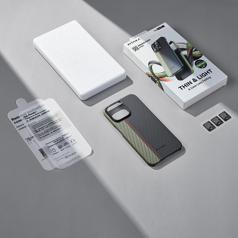 iPhone 15 Pro Max Kılıf M-safe Şarj Özellikli 600D Aramid Karbon Fiber Pitaka Tactile Woven Orchestra Serisi Overture Kılıf