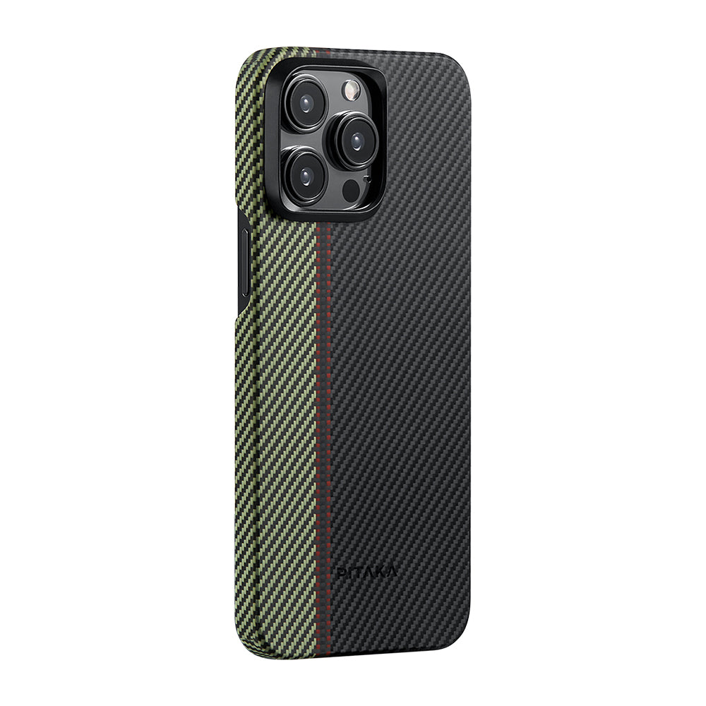 iPhone 15 Pro Max Kılıf M-safe Şarj Özellikli 600D Aramid Karbon Fiber Pitaka Tactile Woven Orchestra Serisi Overture Kılıf