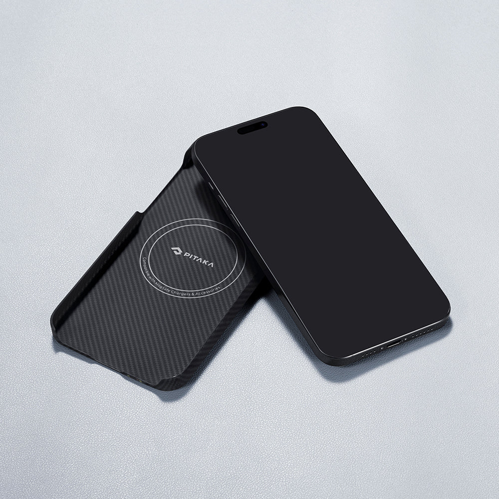 iPhone 15 Pro Max Kılıf M-safe Şarj Özellikli 600D Aramid Karbon Fiber Pitaka Tactile Woven Orchestra Serisi Rhapsody Kılıf