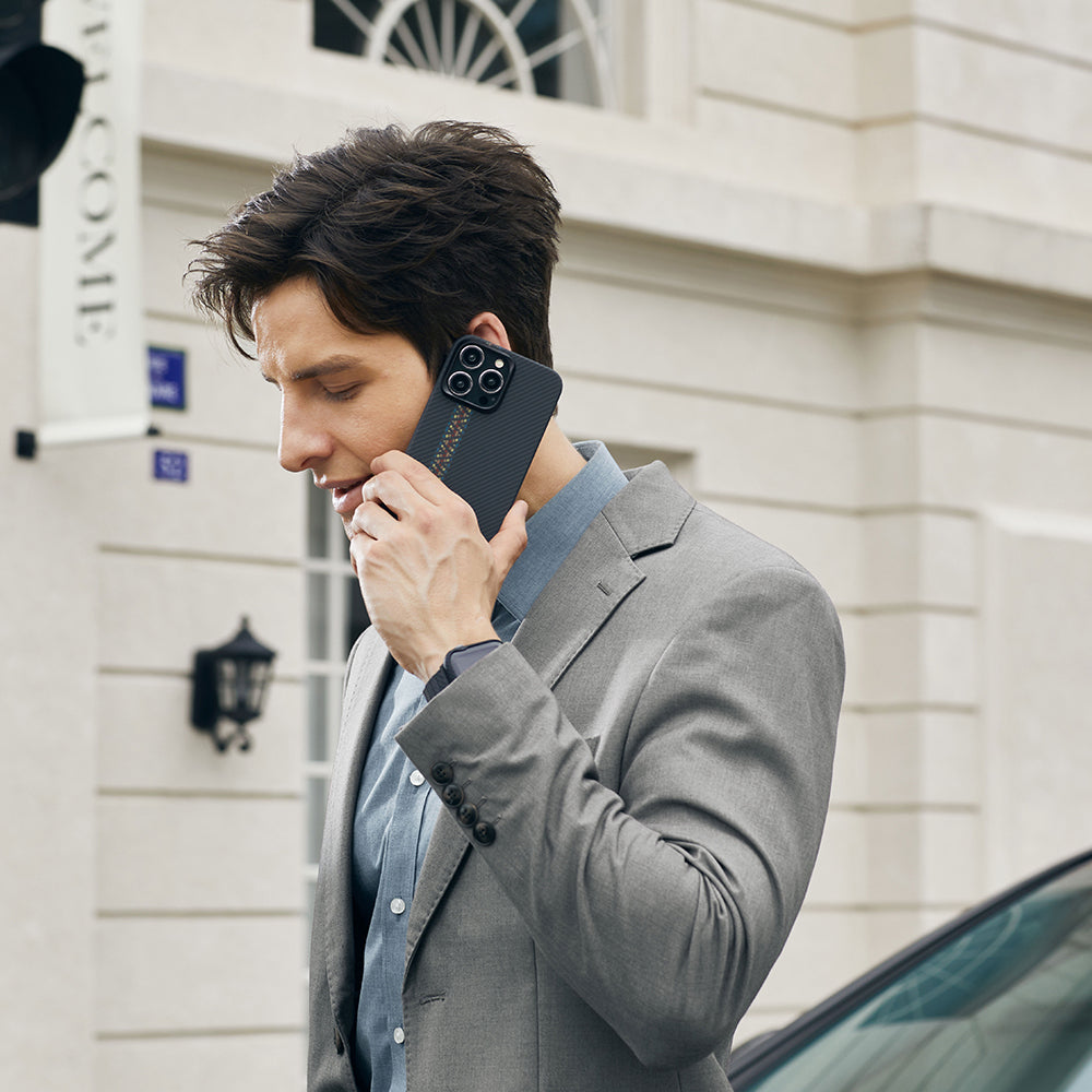 iPhone 15 Pro Max Kılıf M-safe Şarj Özellikli 600D Aramid Fiber Pitaka Tactile Woven Orchestra Serisi Rhapsody Kılıf