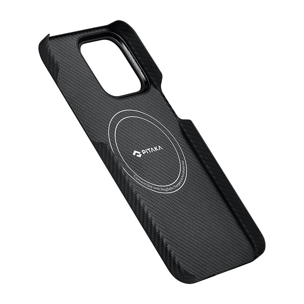 iPhone 15 Pro Max Kılıf M-safe Şarj Özellikli 600D Aramid Karbon Fiber Pitaka Tactile Woven Orchestra Serisi Rhapsody Kılıf