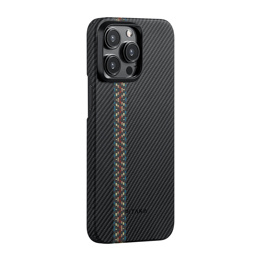 iPhone 15 Pro Max Kılıf M-safe Şarj Özellikli 600D Aramid Karbon Fiber Pitaka Tactile Woven Orchestra Serisi Rhapsody Kılıf
