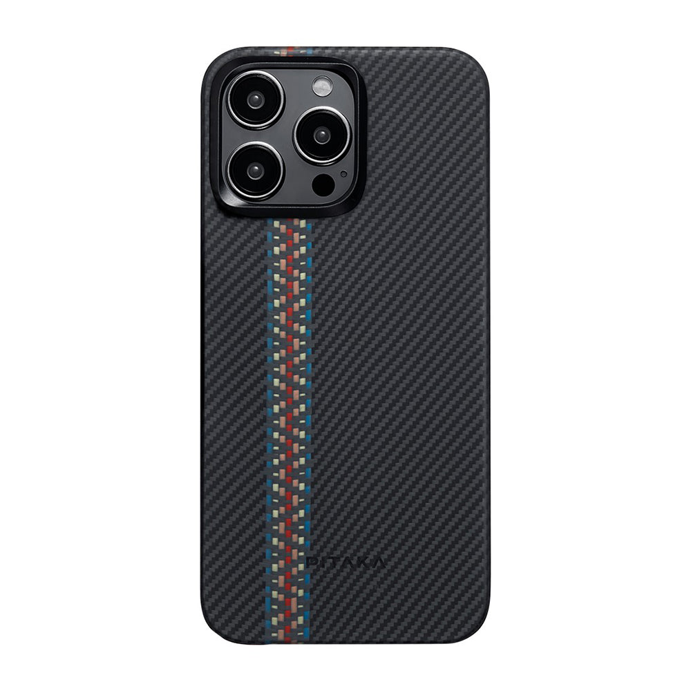 iPhone 15 Pro Max Kılıf M-safe Şarj Özellikli 600D Aramid Karbon Fiber Pitaka Tactile Woven Orchestra Serisi Rhapsody Kılıf