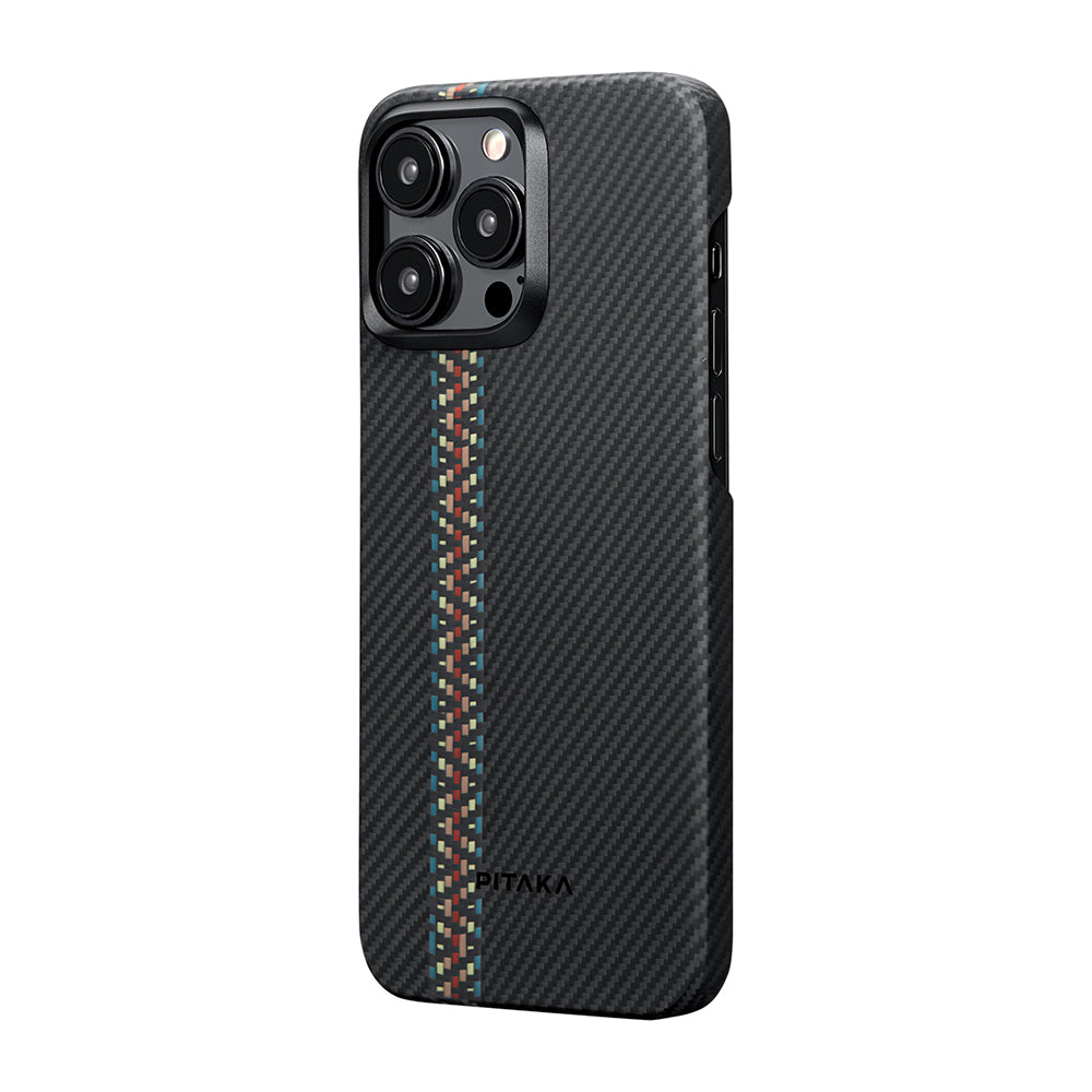 iPhone 15 Pro Max Kılıf M-safe Şarj Özellikli 600D Aramid Karbon Fiber Pitaka Tactile Woven Orchestra Serisi Rhapsody Kılıf