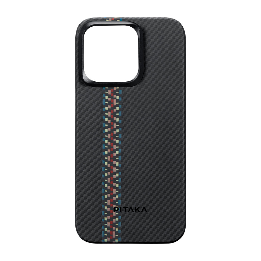 iPhone 15 Pro Max Kılıf M-safe Şarj Özellikli 600D Aramid Karbon Fiber Pitaka Tactile Woven Orchestra Serisi Rhapsody Kılıf