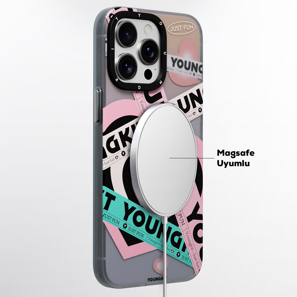 iPhone 15 Pro Max Kılıf M-safe Şarj Özellikli Airbagli Çift Katmanlı Youngkit Flipped Serisi Kılıf