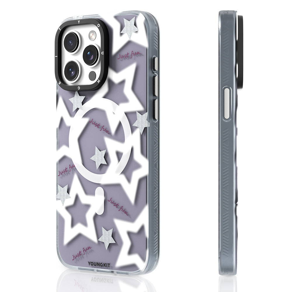 iPhone 15 Pro Max Kılıf M-safe Şarj Özellikli Airbagli Çift Katmanlı Youngkit Star&Butterfly Serisi Kılıf