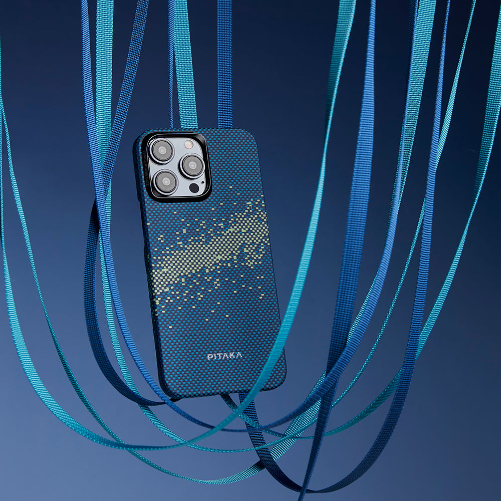 iPhone 15 Pro Max Kılıf M-safe Şarj Özellikli Aramid Karbon Fiber Pitaka Tactile Woven Starpeak Serisi Milky Way Galaxy Kılıf