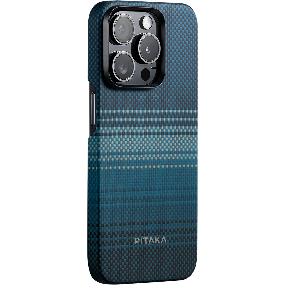 iPhone 15 Pro Max Kılıf M-safe Şarj Özellikli Aramid Karbon Fiber Pitaka Tactile Woven Sunset-Moonrise Serisi Moonrise Kılıf