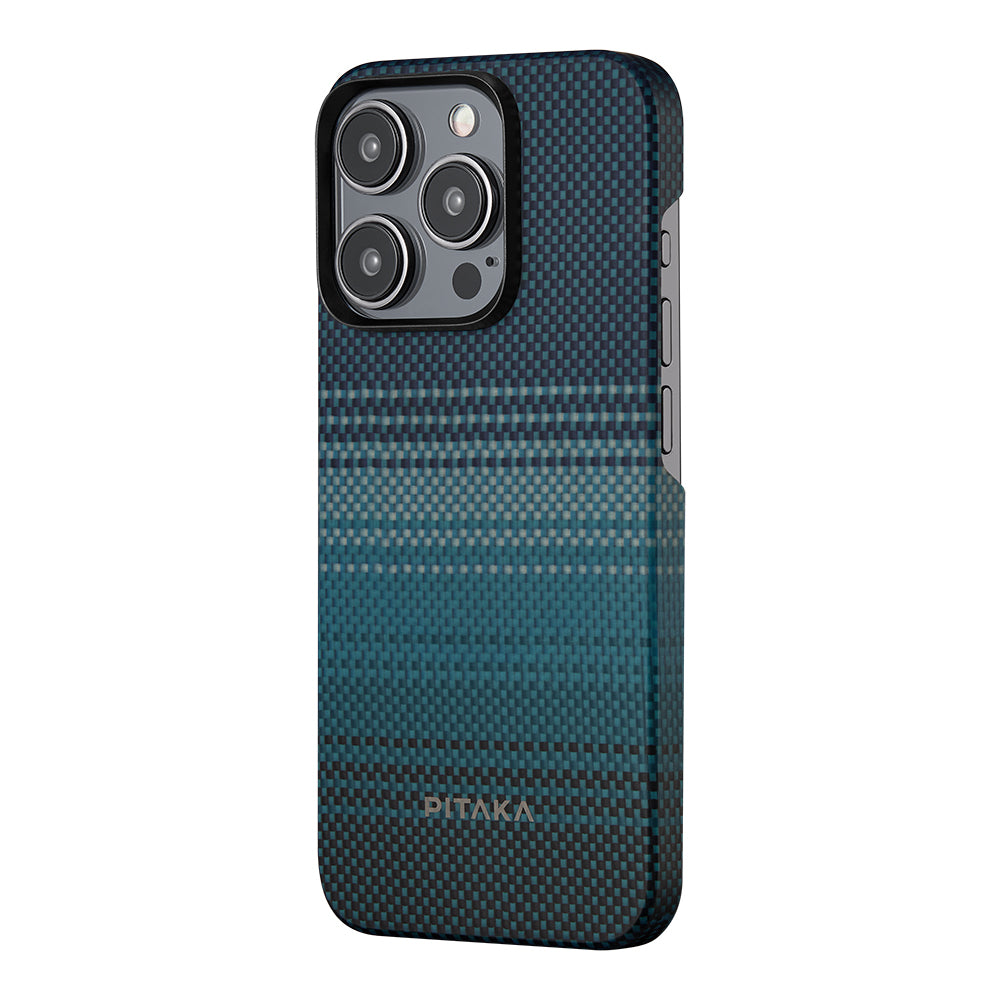 iPhone 15 Pro Max Kılıf M-safe Şarj Özellikli Aramid Karbon Fiber Pitaka Tactile Woven Sunset-Moonrise Serisi Moonrise Kılıf