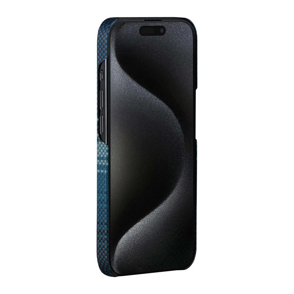 iPhone 15 Pro Max Kılıf M-safe Şarj Özellikli Aramid Karbon Fiber Pitaka Tactile Woven Sunset-Moonrise Serisi Moonrise Kılıf