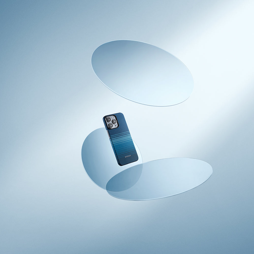 iPhone 15 Pro Max Kılıf M-safe Şarj Özellikli Aramid Fiber Pitaka Tactile Woven Sunset-Moonrise Serisi Moonrise Kılıf