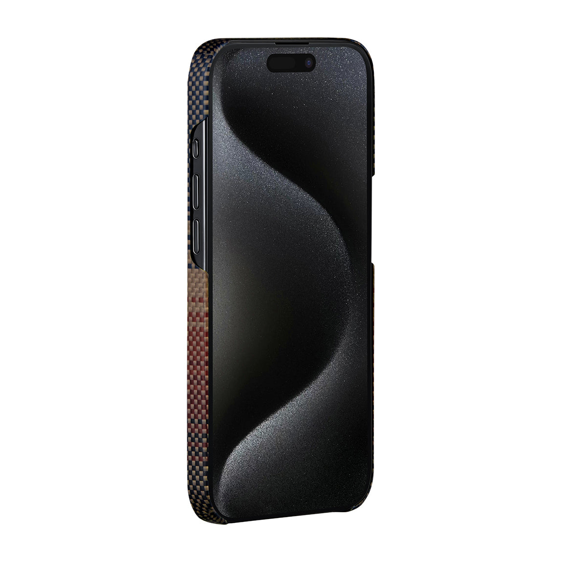 iPhone 15 Pro Max Kılıf M-safe Şarj Özellikli Aramid Karbon Fiber Pitaka Tactile Woven Sunset-Moonrise Serisi Sunset Kılıf