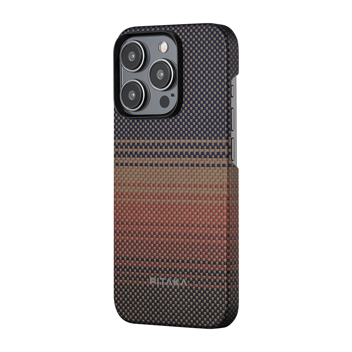 iPhone 15 Pro Max Kılıf M-safe Şarj Özellikli Aramid Karbon Fiber Pitaka Tactile Woven Sunset-Moonrise Serisi Sunset Kılıf