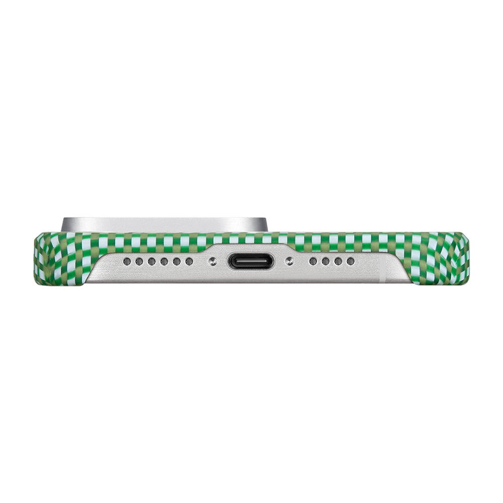 iPhone 15 Pro Max Kılıf M-safe Şarj Özellikli Aramid Karbon Fiber Pitaka Ultra-Slim Classic Serisi Forest Green Kılıf