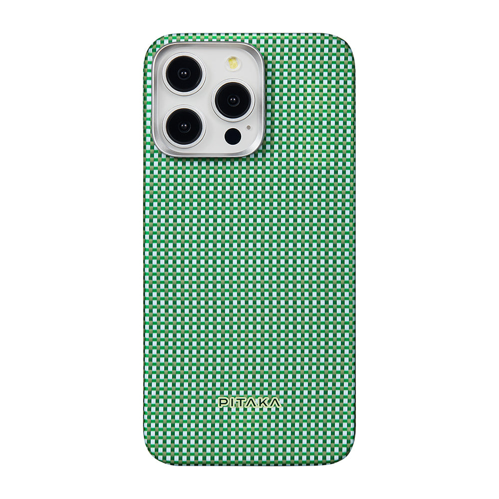 iPhone 15 Pro Max Kılıf M-safe Şarj Özellikli Aramid Karbon Fiber Pitaka Ultra-Slim Classic Serisi Forest Green Kılıf