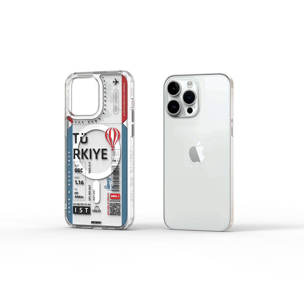 iPhone 15 Pro Max Kılıf M-safe Şarj Özellikli Bilet Desenli Wiwu Turkey B Serisi Kılıf