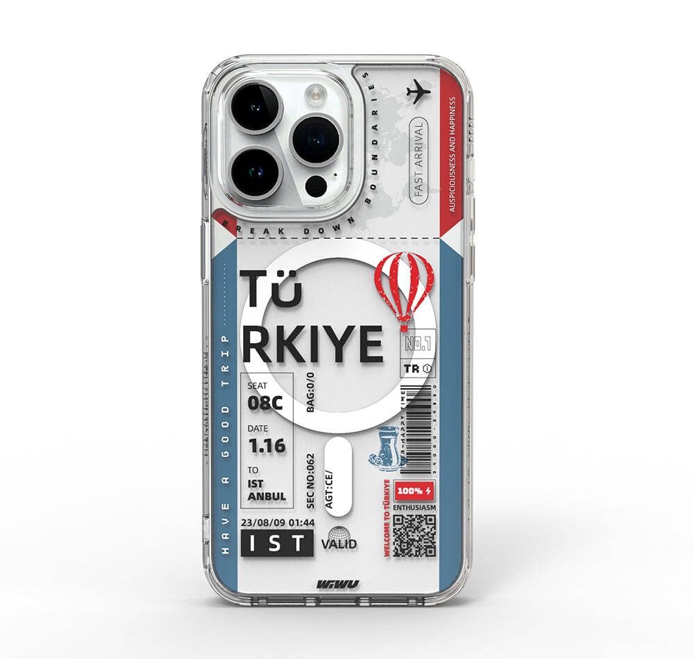 iPhone 15 Pro Max Kılıf M-safe Şarj Özellikli Bilet Desenli Wiwu Turkey B Serisi Kılıf