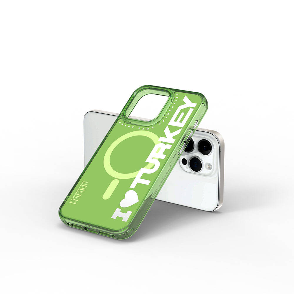 iPhone 15 Pro Max Kılıf M-safe Şarj Özellikli I Love Turkey Yazı Desenli Wiwu Turkey E Serisi Kılıf