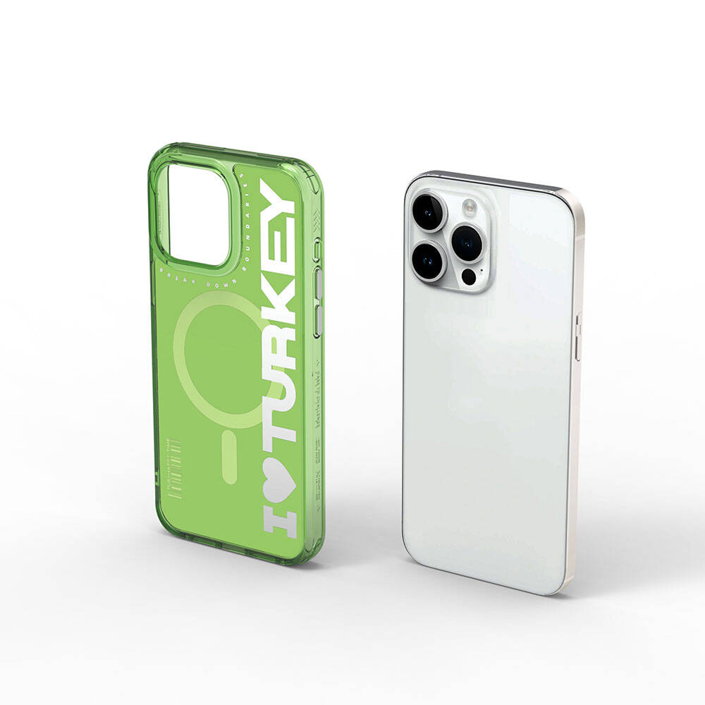 iPhone 15 Pro Max Kılıf M-safe Şarj Özellikli I Love Turkey Yazı Desenli Wiwu Turkey E Serisi Kılıf