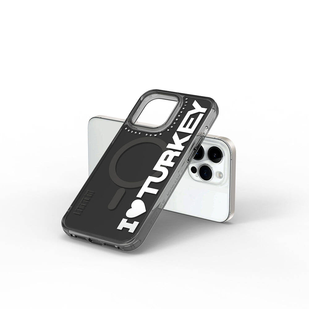 iPhone 15 Pro Max Kılıf M-safe Şarj Özellikli I Love Turkey Yazı Desenli Wiwu Turkey E Serisi Kılıf