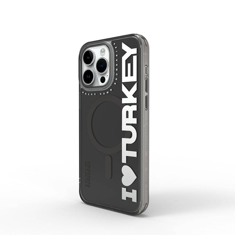 iPhone 15 Pro Max Kılıf M-safe Şarj Özellikli I Love Turkey Yazı Desenli Wiwu Turkey E Serisi Kılıf