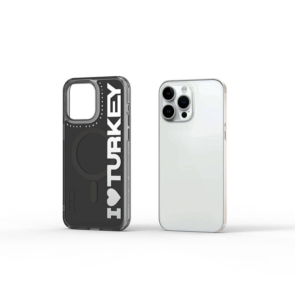 iPhone 15 Pro Max Kılıf M-safe Şarj Özellikli I Love Turkey Yazı Desenli Wiwu Turkey E Serisi Kılıf