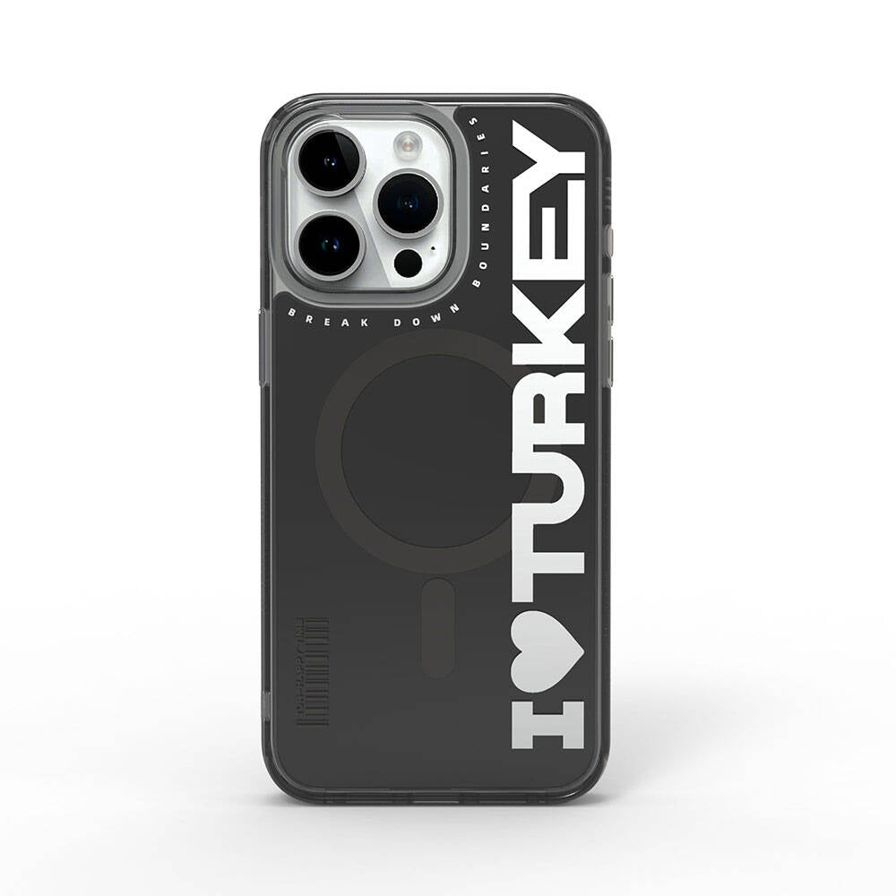 iPhone 15 Pro Max Kılıf M-safe Şarj Özellikli I Love Turkey Yazı Desenli Wiwu Turkey E Serisi Kılıf