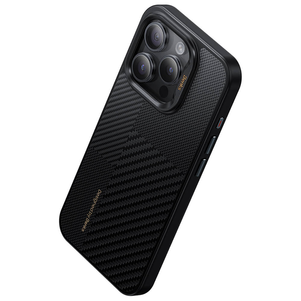 iPhone 15 Pro Max Kılıf M-safe Şarj Özellikli Karbon Fiber Benks Montage Hybrid ArmorPro Kevlar Kılıf
