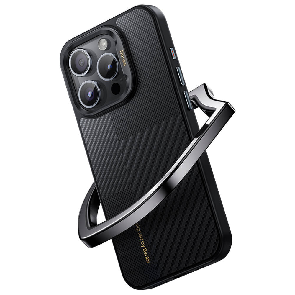 iPhone 15 Pro Max Kılıf M-safe Şarj Özellikli Karbon Fiber Benks Montage Hybrid ArmorPro Kevlar Kılıf