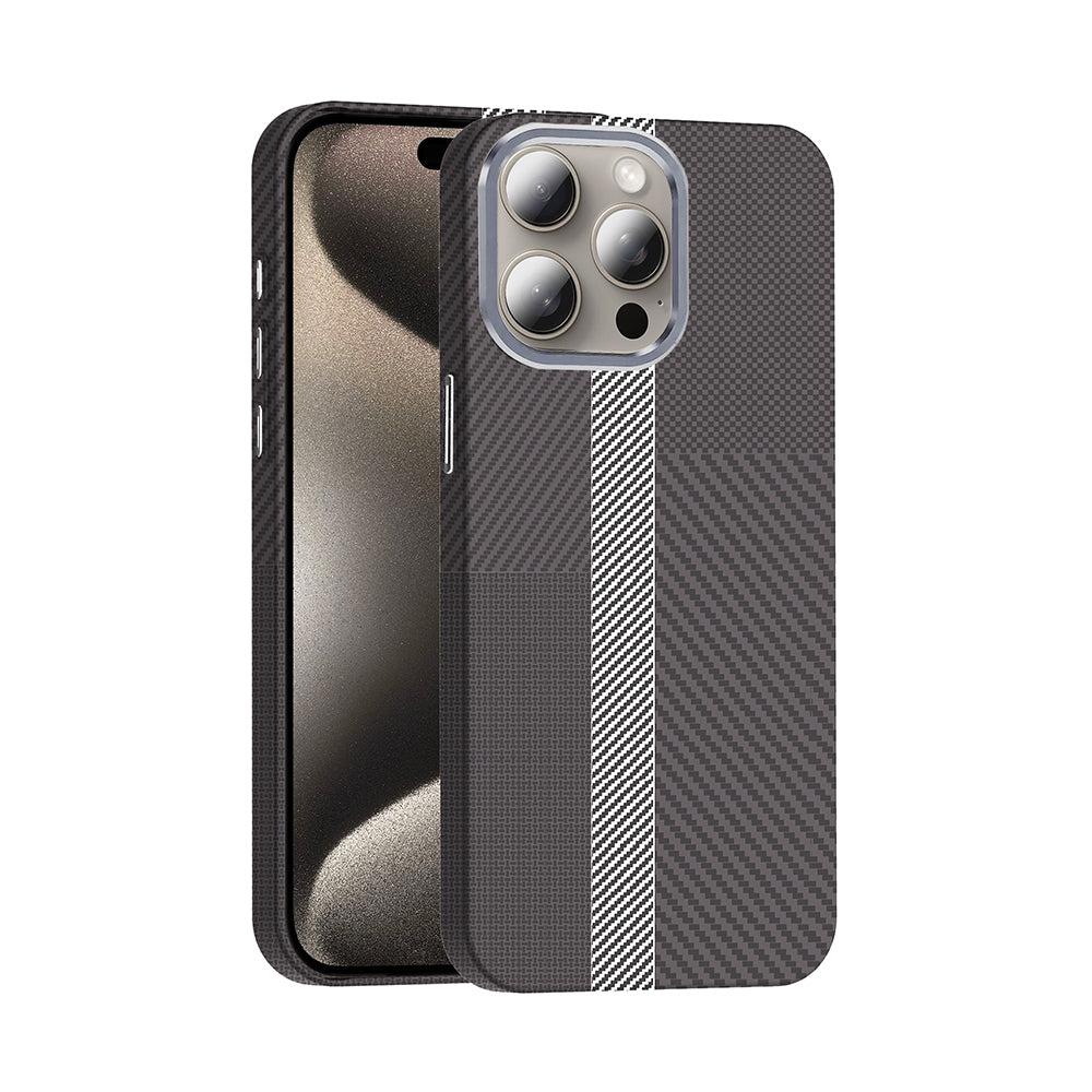 iPhone 15 Pro Max Kılıf M-safe Şarj Özellikli Karbon Fiber Görünümlü Zore Gros Kılıf