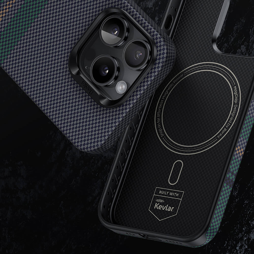 iPhone 15 Pro Max Kılıf M-safe Şarj Özellikli Karbon Fiber Tasarımlı Benks Aurora ArmorPro Kevlar Kılıf